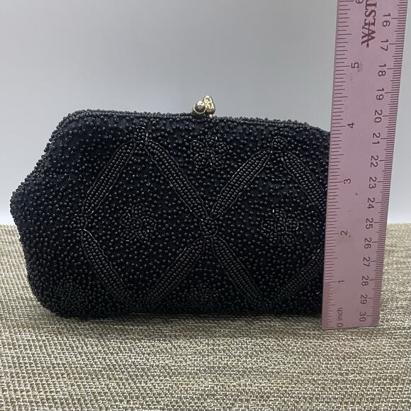 VTG Richere Black Hand Beaded Evening Clutch Bag Japan - Picture 2 of 7